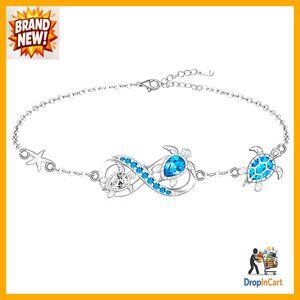 Sterling Silver Charm Bracelet Boho Elegant Infinity Link Turtle Jewelry
